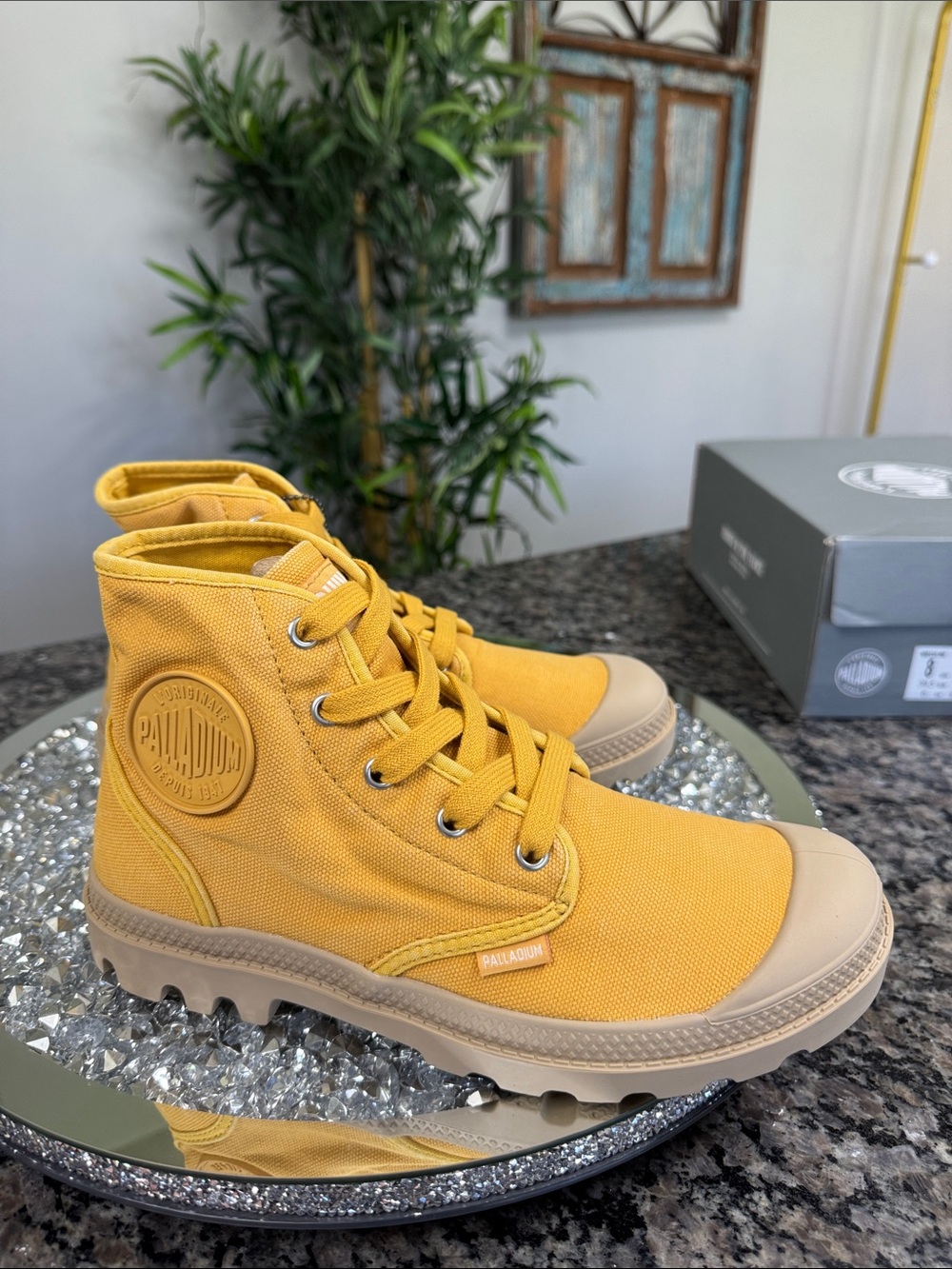 Palladium butterscoth Yellow Honey gold Canvas Lace-Up Ankle Boots lug sole NEW - Picture 11 of 12
